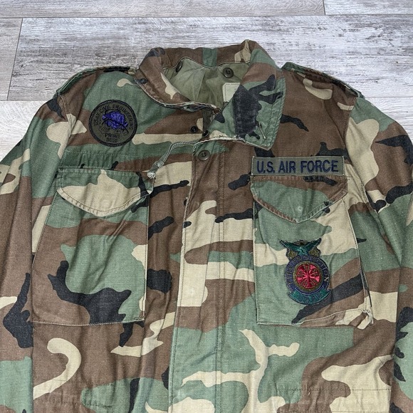 VTG 90s US Military Cold Weather Field Coat Medium Long Woodland USAF M-65 - Picture 3 of 11